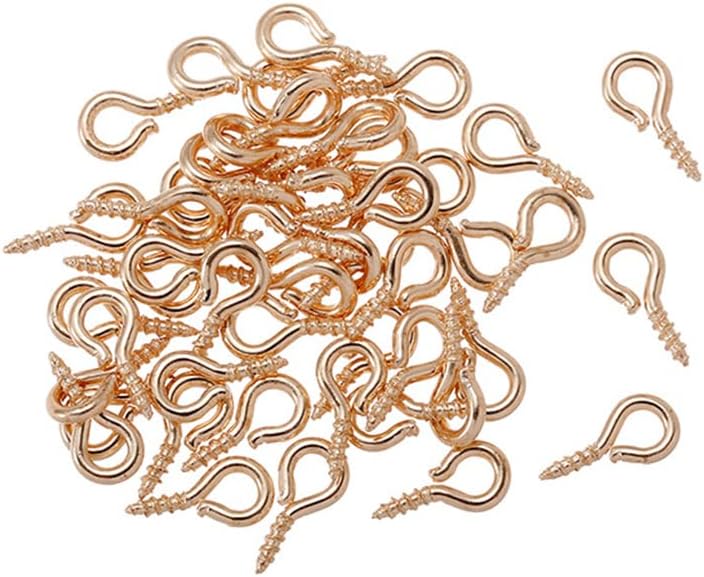 MSCFTFB 1400 Pieces Mini Screw Eye Hooks 5x12mm Metal Eyelets Eye Pins for Bracelet Earring Necklace Anklet Jewelry Making Pendant Charms DIY Wine Cork Bottle Charms (Champagne Gold) - Image 1